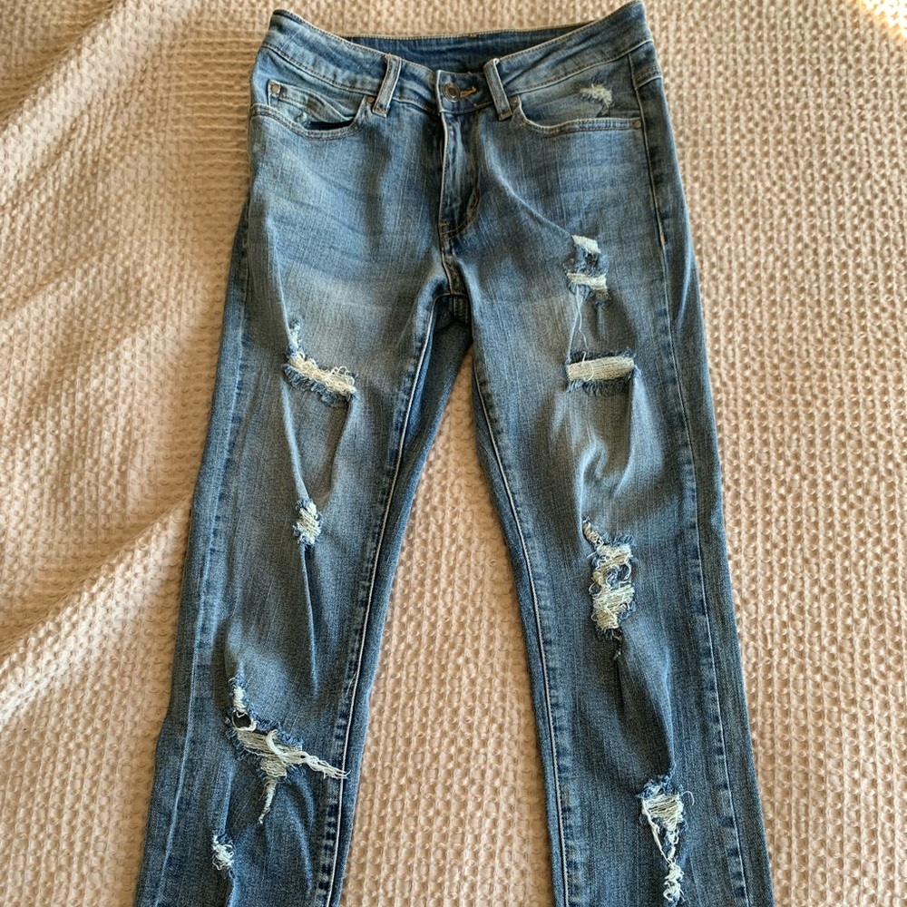Grace & Lace Light Blue Distressed Skinny Jeans